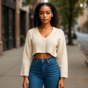Nude Womens Cream Cropped Shrug Sweater Size Medium